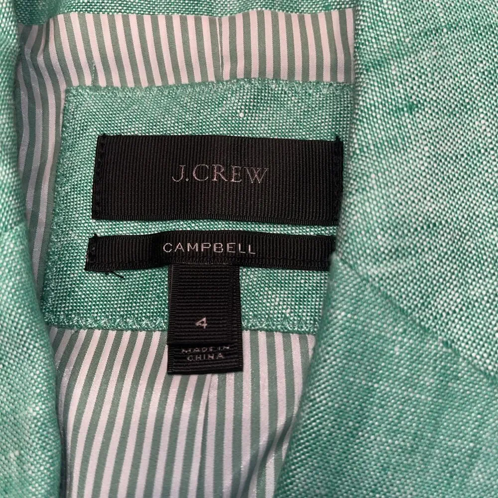 J Crew Jacket Womens 4 Green Blazer Campbell Linen Anchor Buttons - Picture 3 of 6